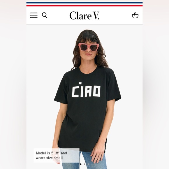 Clare V. Ciao size M original tee chocolate brown with poppy lettering - Picture 4 of 4